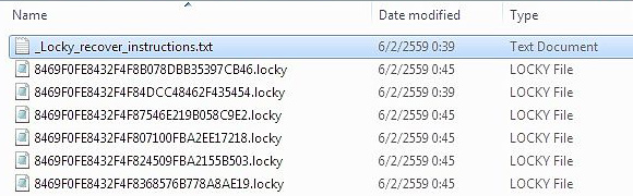 TXT ransom notes and .locky files inside a directory